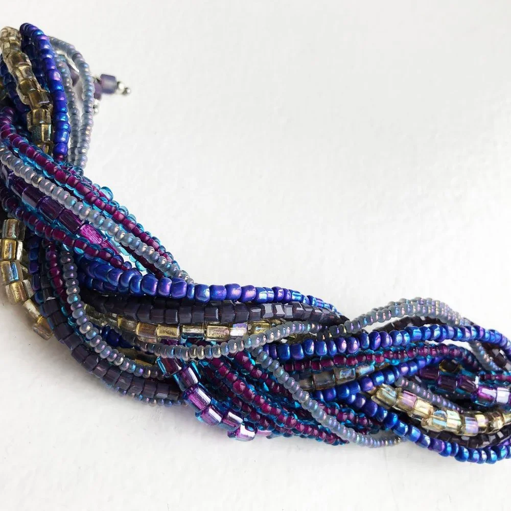 Super chunky purple bracelet, statement wide seed bead bracelet